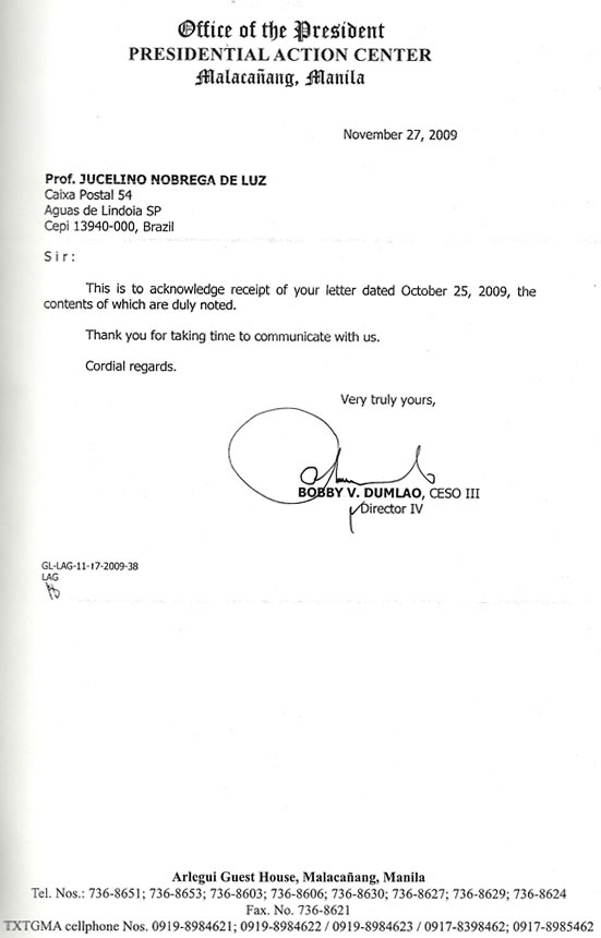 carta resposta filipinas
